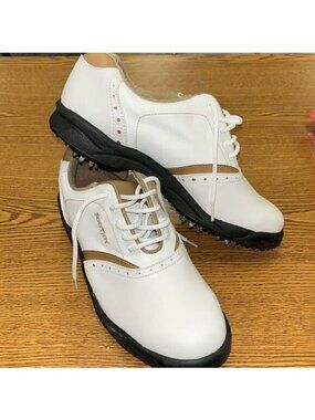 FootJoy Womens White & Tan Golf Shoes 7.5 M With Spiked Soles Classic Durable De